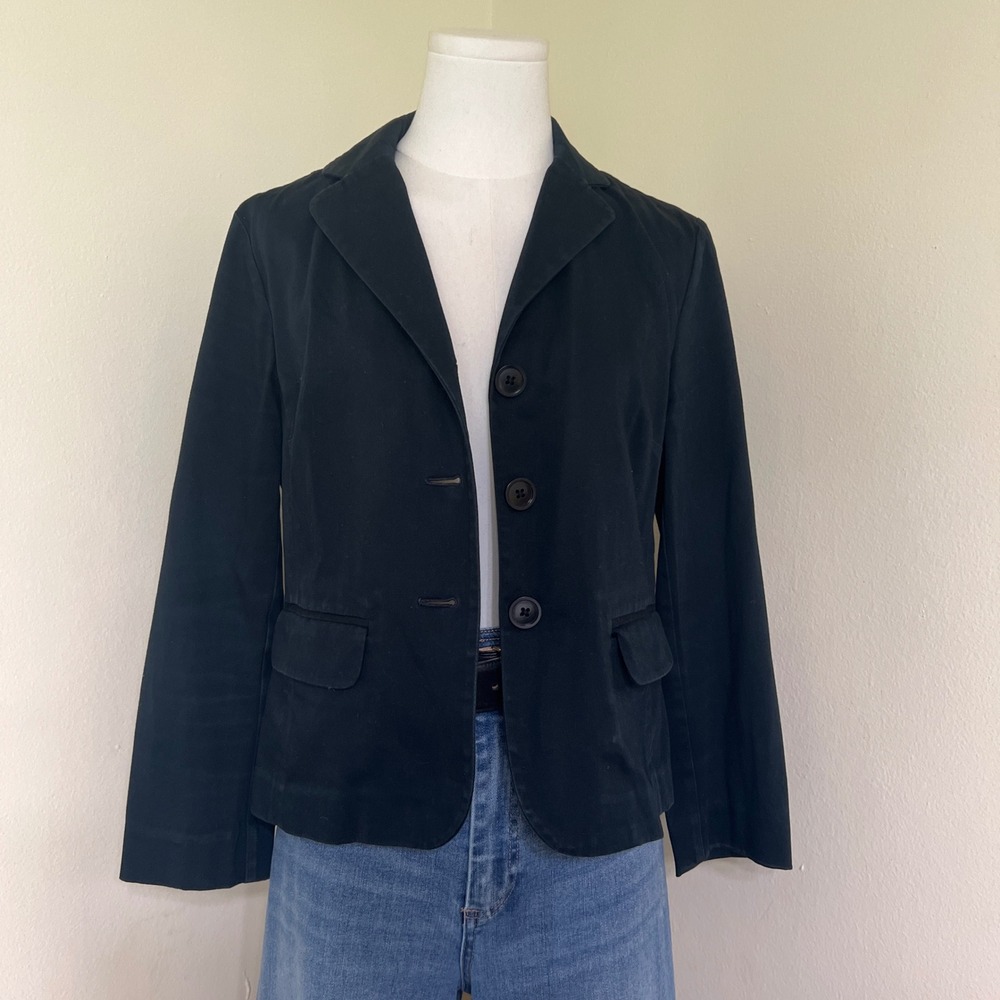 Gap Womens Black Cotton Blend 3 Button Tailored Blazer Jacket Size 4